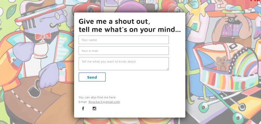 Rina Maimon contact form with colorful illustrated background