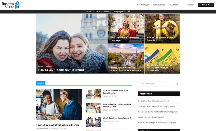 Preview page of Rosetta Stone blog posts