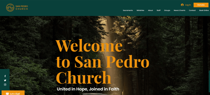 Homepage for San Pedro church template on Wix