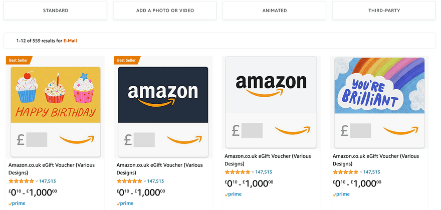 Amazon gift card example