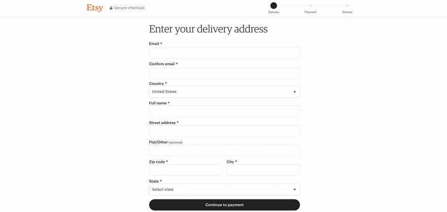 Etsy’s checkout page