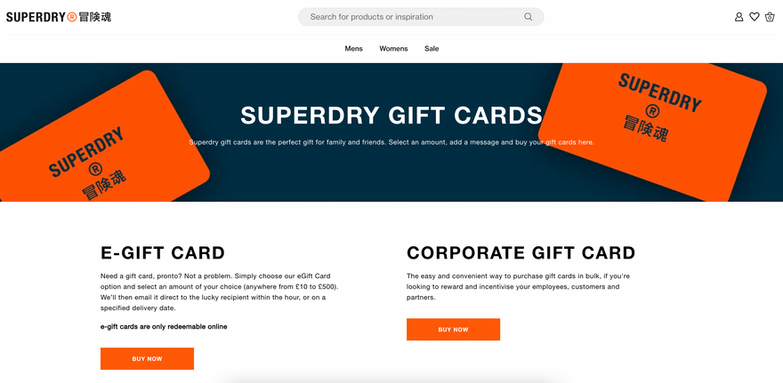 Superdry ecommerce gift card example