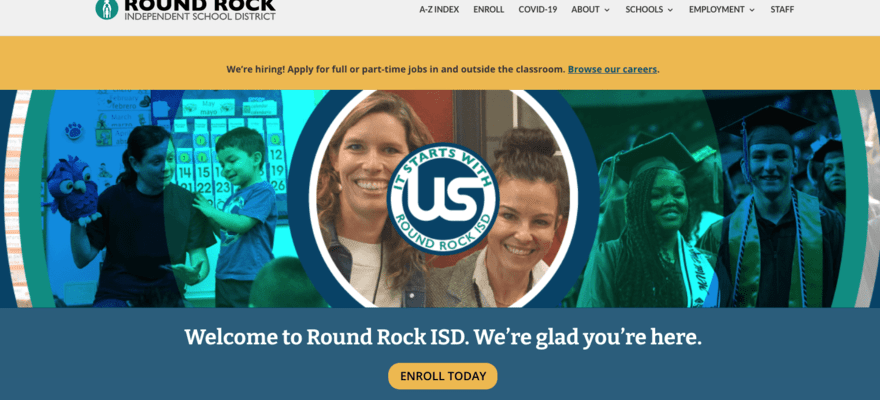 Round Rock Independent homepage inviting visitors to enroll