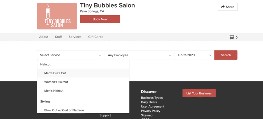 Tiny Bubbles Salon website