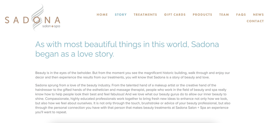 Sadona Salon and Spa website