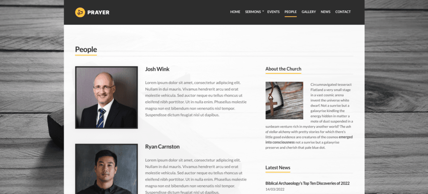 People page on WordPress.org church template