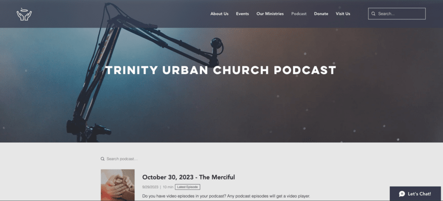 Podcast page on Wix church template