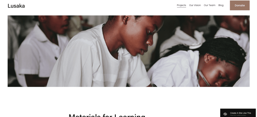 A large visual on LUSAKA Squarespace template