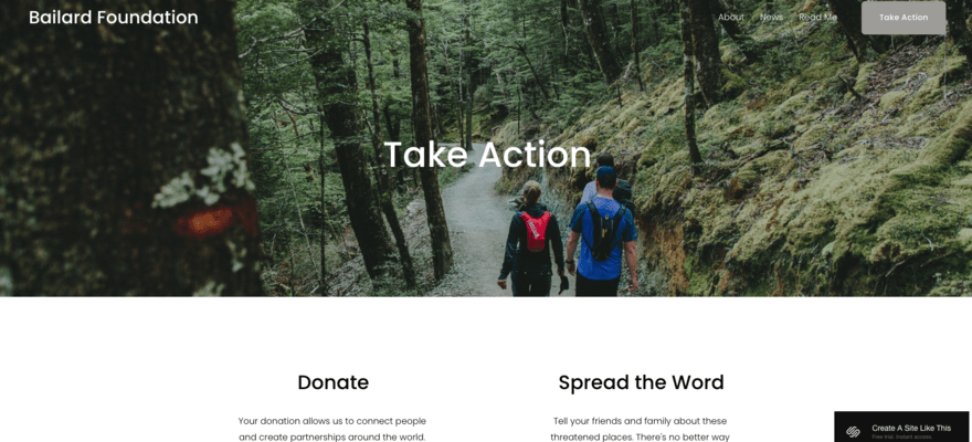 Take action page on Squarespace template