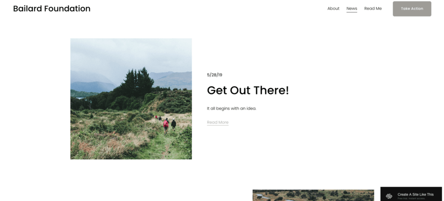 Events page on Squarespace template