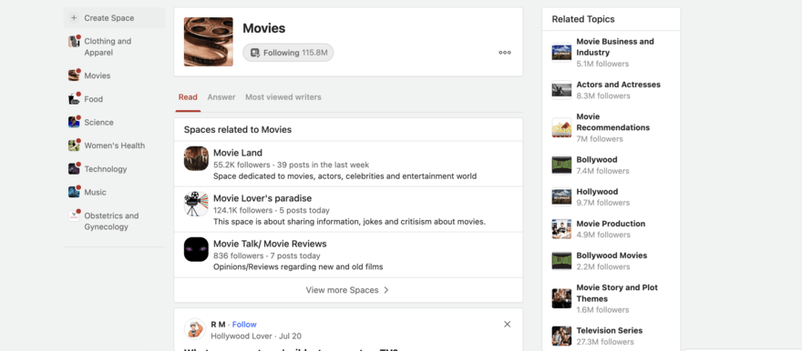 Quora movies forum page