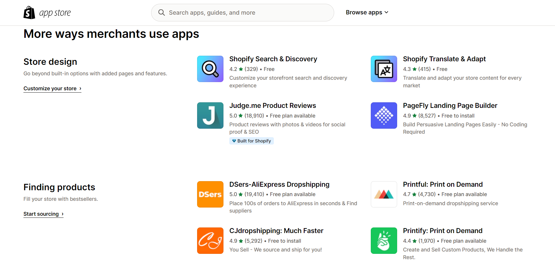 Shopify app store