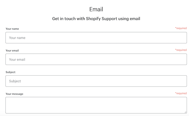 Shopify email-based support form