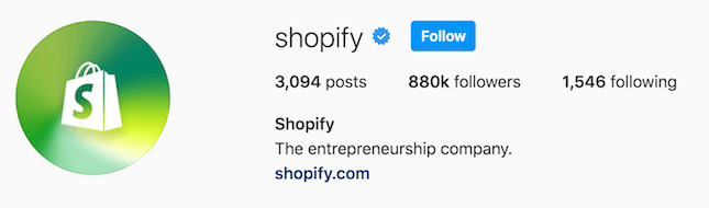 Shopify Instagram account screenshot