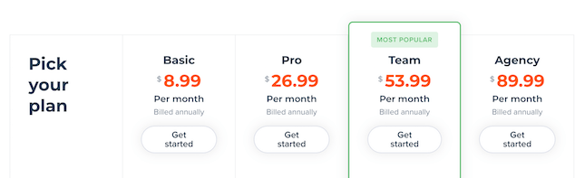 Slickplan pricing plans screenshot