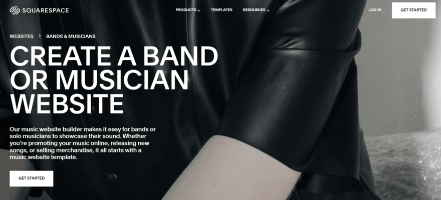 Squarespace homepage for building a band or musician website with a sign up button
