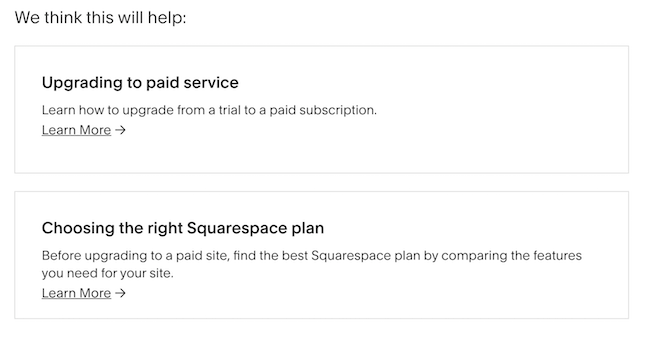 Squarespace recommended articles screenshot