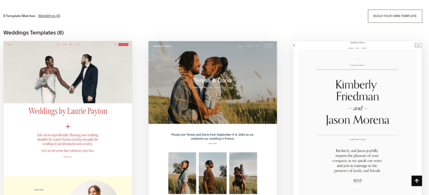 Selection of wedding templates by Wix