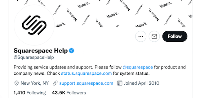 SquarespaceHelp Twitter account screenshot