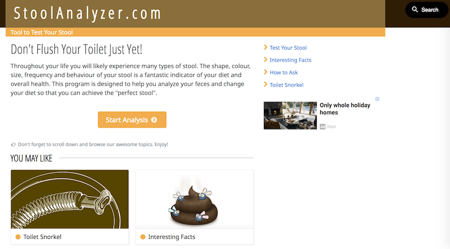 Stool Analyzer weird website screenshot