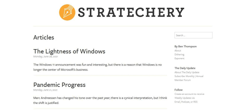 Stratechery articles are minimal and clutter-free.