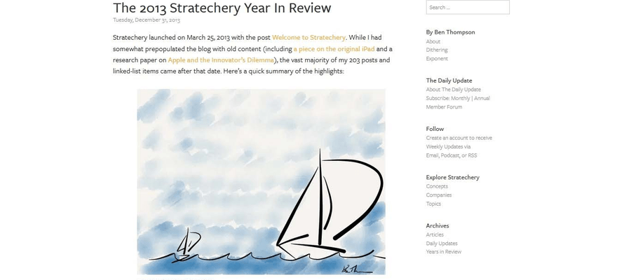 Stratechery blog posts use yellow beautifully to highlight links.