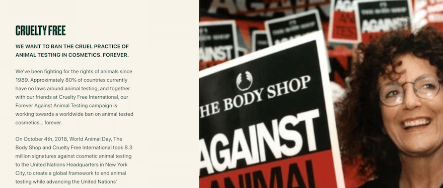 The Body Shop ethical marketing example screenshot