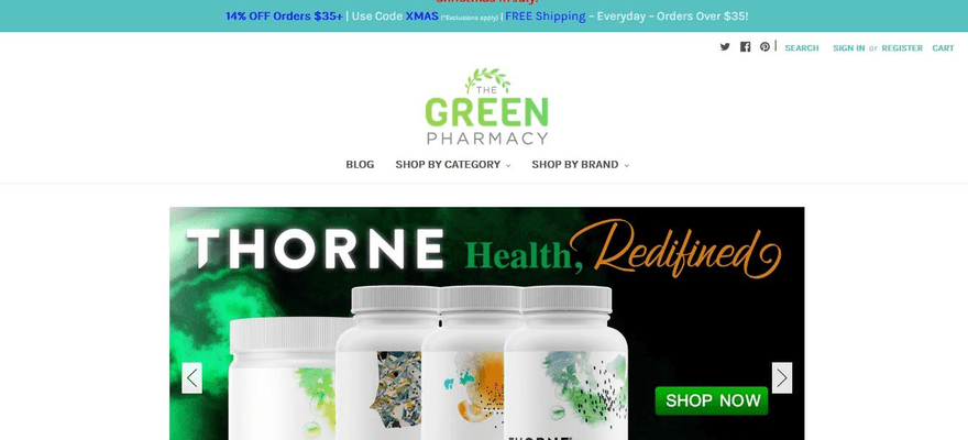 The Green Pharmacy highlights its featured products on the site’s homepage.