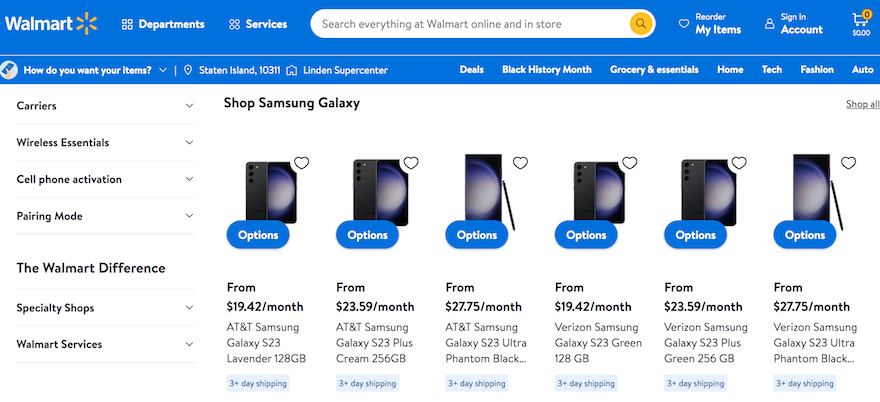Walmart products in Samsung Galaxy category