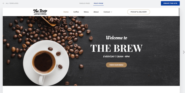 Web.com Template Layouts for a coffee shop