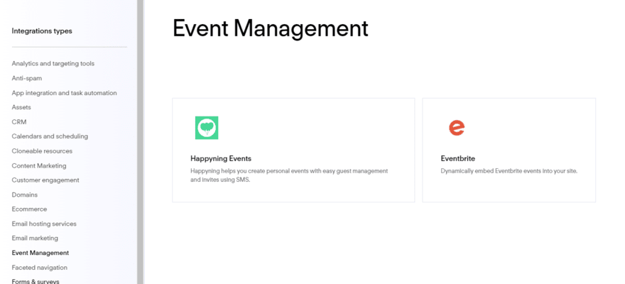 Webflow's event management tools and a brief description of them