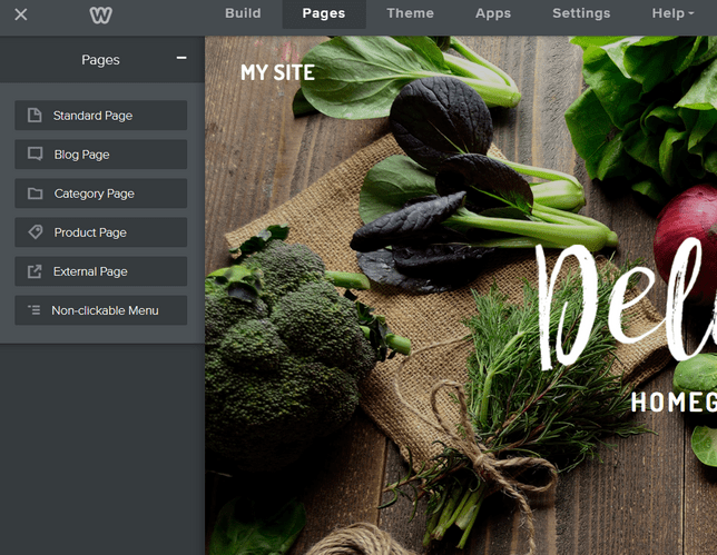 List of pages to add to your website when editing with Weebly