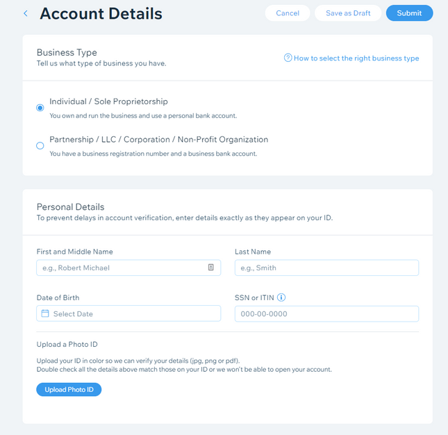 wix account details