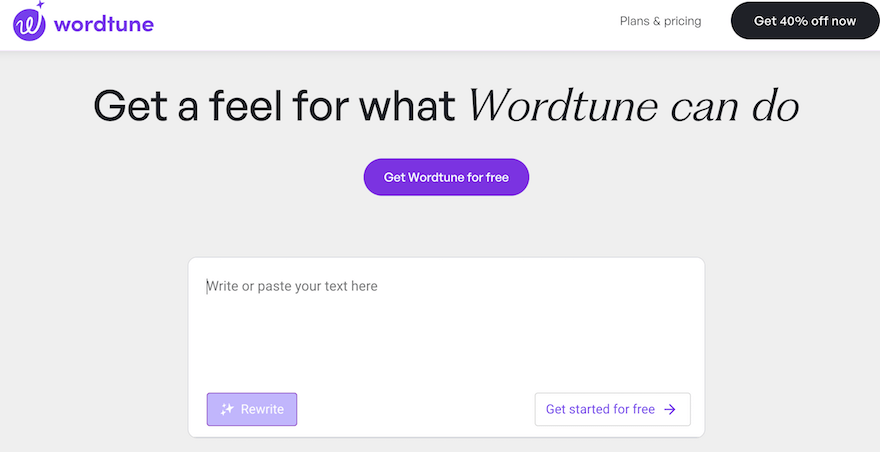 Wordtune AI blog writer website screenshot