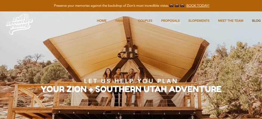 Zion Adventure's homepage has a dynamic, energetic vibe